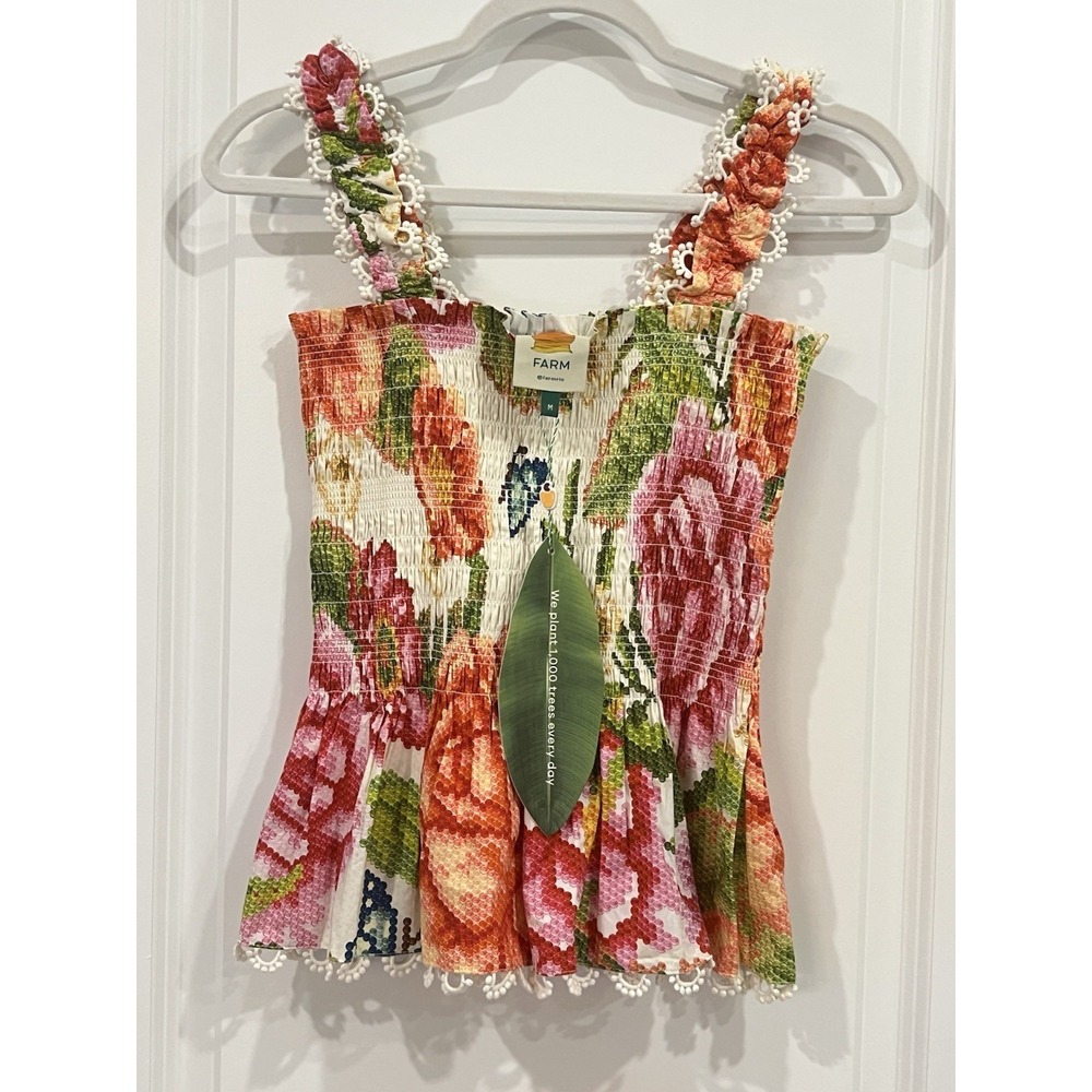NWT Farm Rio Smocked Vintage Peplum Floral Cami Tank Top Size M